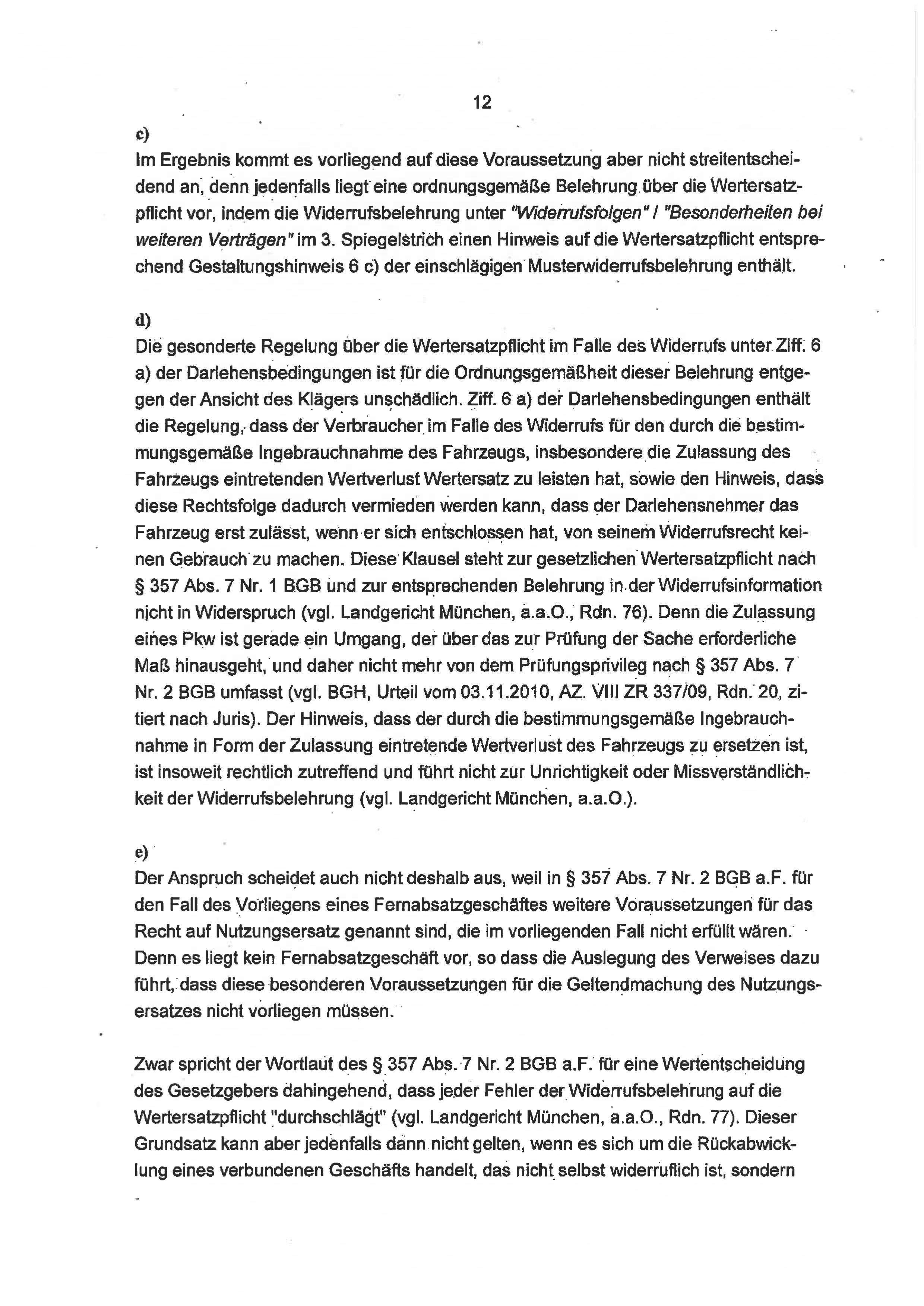 Seite 12 des Urteils 4 O 46/18 zum Widerruf Autokredit